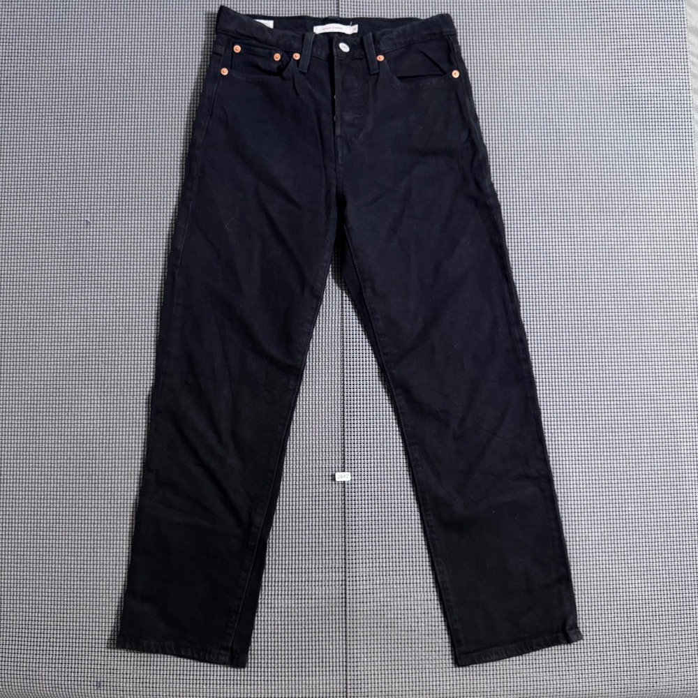 Levis Premium Wedgie Straight Jeans Black Size 25 Womens High Rise Button Fly